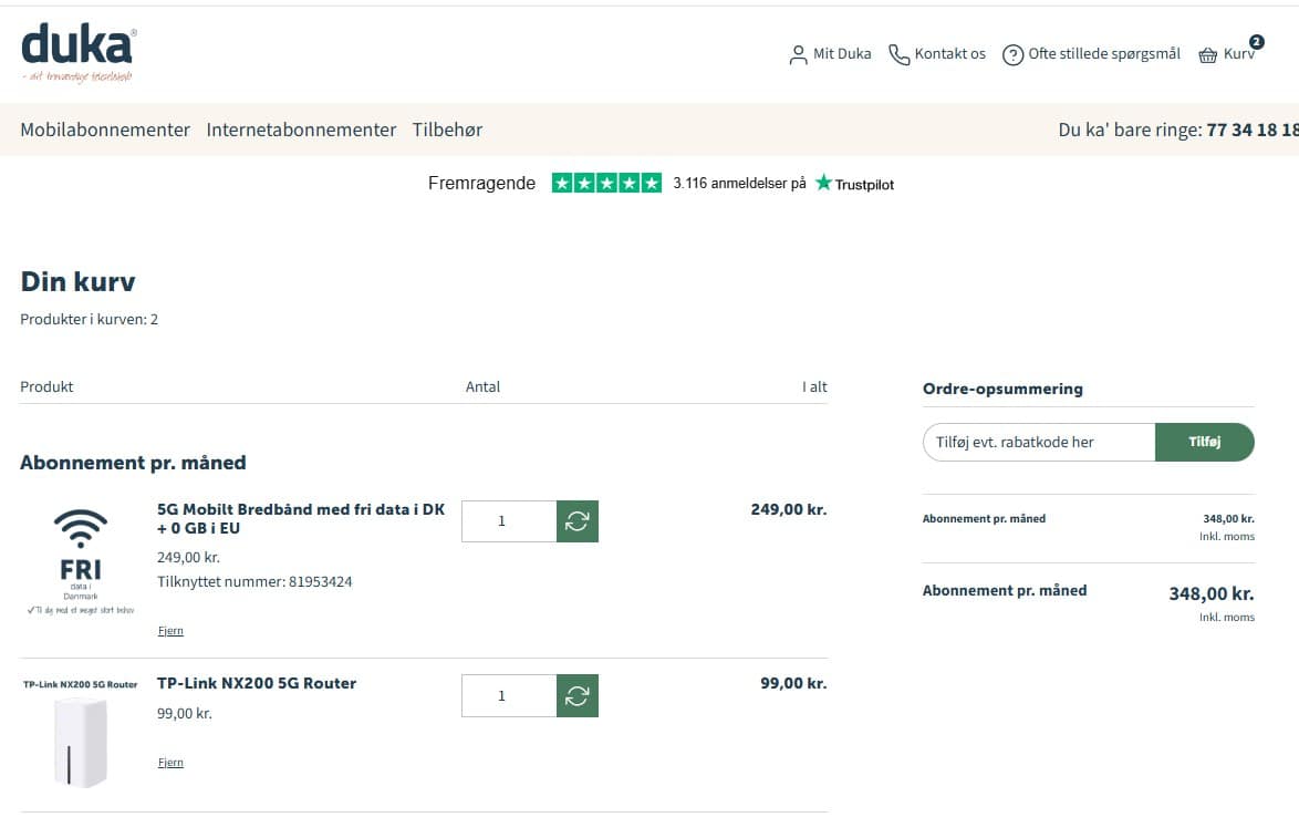 Duka bredbånd og 5router uden binding