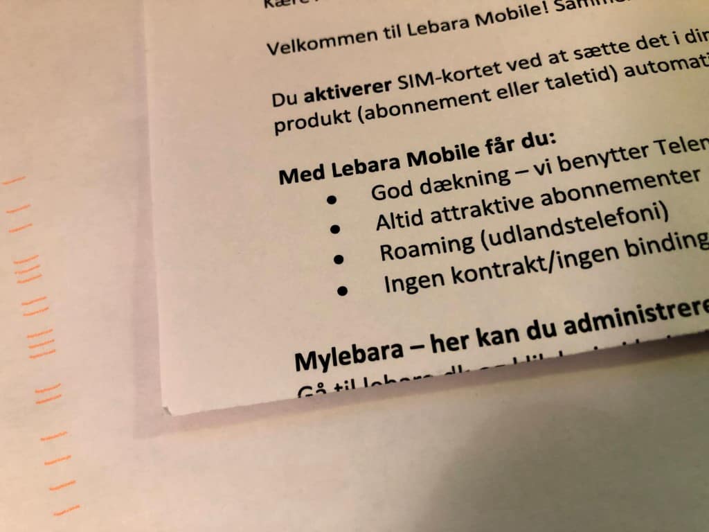 Velkomstbrev fra Lebara